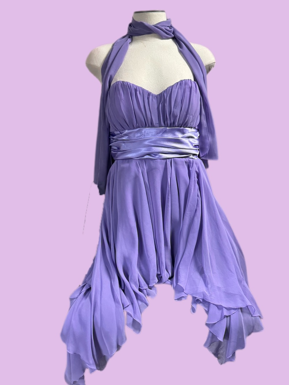Lavender Asymmetrical Chiffon Dress with Sash